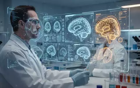 Wissenschaftler bei der Analyse komplexer neurologischer Gehirnscans an einem modernen Monitor in einem Labor. - Foto: über boerse-global.de
