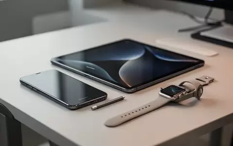 Ein Smartphone, Tablet und eine Smartwatch auf einem sauberen Schreibtisch, die Apple-Geräteschutzpläne darstellen. - Foto: über boerse-global.de