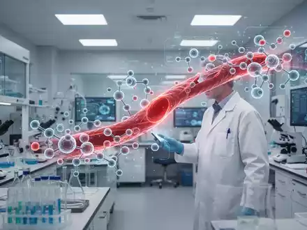 Wissenschaftler in einem modernen Labor betrachtet eine molekulare Visualisierung eines Blutgefäßes. - Foto: über boerse-global.de