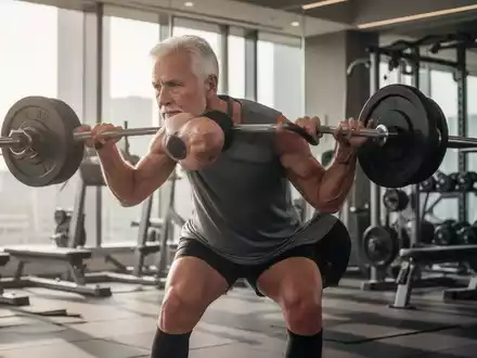 Eine sportliche Person über 50 trainiert konzentriert an einem Fitnessgerät in einem hellen, modernen Fitnessstudio. - Foto: über boerse-global.de