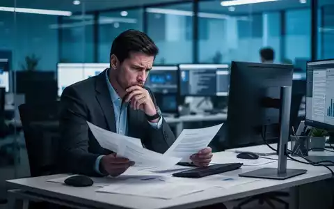 Ein frustrierter Büroangestellter betrachtet nachdenklich Dokumente an einem modernen Arbeitsplatz. - Foto: über boerse-global.de