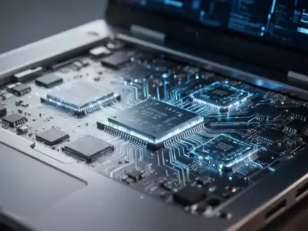 Nahaufnahme von Hochleistungs-Laptop-Hardwarekomponenten und integrierten Schaltkreisen auf einem Motherboard. - Foto: über boerse-global.de