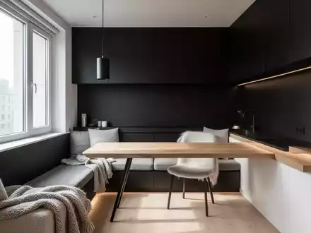 Ein minimalistisch gestalteter Wohnraum mit Eichenholzmöbeln, hellen Textilien und klaren architektonischen Linien. - Foto: ĂŒber boerse-global.de