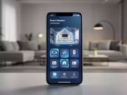 Modernes Smartphone mit Smart-Home-Benutzeroberfläche in einem minimalistischen Wohnraum. - Foto: über boerse-global.de