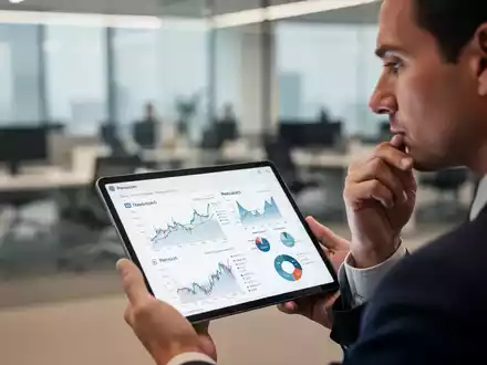 Eine Person betrachtet auf einem Tablet komplexe Finanzdiagramme und Grafiken zur Rentenversicherung. - Foto: über boerse-global.de
