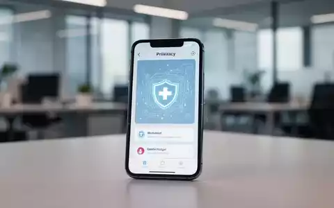 Ein Smartphone mit einer medizinischen App vor einem verschwommenen Bürohintergrund als Symbol für Datenschutz im Gesundheitswesen. - Foto: über boerse-global.de