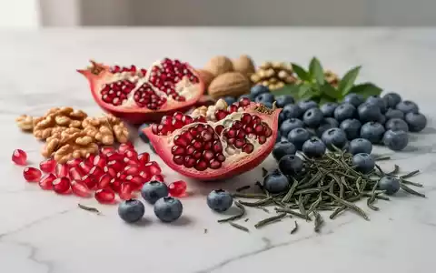 Nahaufnahme von frischen Beeren, Walnüssen und Granatapfelkernen als Symbole für eine gesunde, pflanzliche Ernährung. - Foto: über boerse-global.de