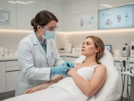 Dermatologe bei einer Hautuntersuchung in einer modernen Praxis. - Foto: über boerse-global.de