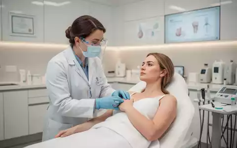 Dermatologe bei einer Hautuntersuchung in einer modernen Praxis. - Foto: über boerse-global.de