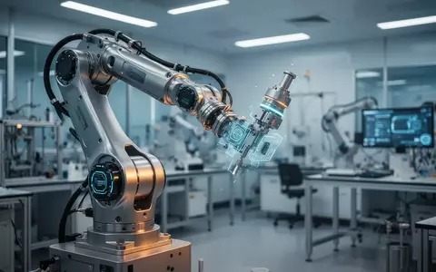 Ein hochmoderner Roboterarm in einem technologischen Laborumfeld, der die Verbindung von KI und Robotik symbolisiert. - Foto: über boerse-global.de