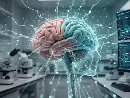 Abstrakte Darstellung neuronaler Netzwerke und menschlicher Gehirnstrukturen in einer modernen Forschungsumgebung. - Foto: über boerse-global.de