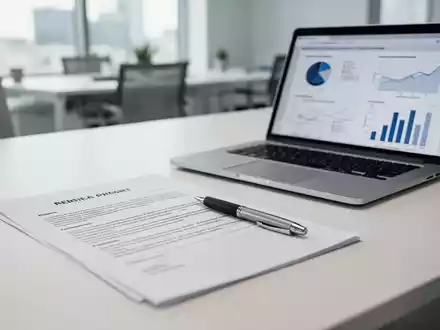 Ein Schreibtisch mit einem Vertrag, Stift und Laptop, der statistische Diagramme zur Personalgewinnung anzeigt. - Foto: über boerse-global.de