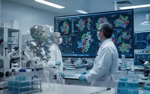 Ein Wissenschaftler betrachtet komplexe Proteinstrukturen auf einem Monitor in einem modernen medizinischen Labor. - Foto: über boerse-global.de