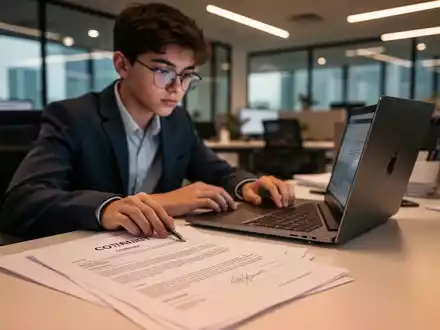 Ein junger Mitarbeiter arbeitet an einem Laptop in einer modernen Büroumgebung, Fokus auf Arbeitsunterlagen. - Foto: über boerse-global.de