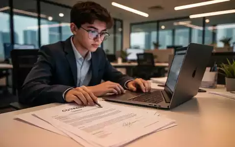Ein junger Mitarbeiter arbeitet an einem Laptop in einer modernen Büroumgebung, Fokus auf Arbeitsunterlagen. - Foto: über boerse-global.de