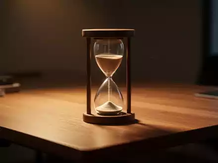 Eine Sanduhr auf einem minimalistischen Schreibtisch als Symbol für die Vergänglichkeit und das Lebensende. - Foto: über boerse-global.de