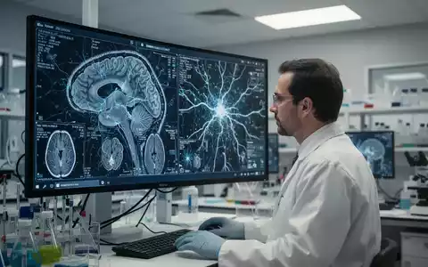Wissenschaftler betrachtet komplexe Gehirnscans auf einem digitalen Bildschirm in einem modernen Forschungslabor. - Foto: über boerse-global.de