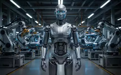 Ein hochmoderner humanoider Roboter steht in einer technologisch fortschrittlichen Automobil-Fertigungshalle. - Foto: über boerse-global.de