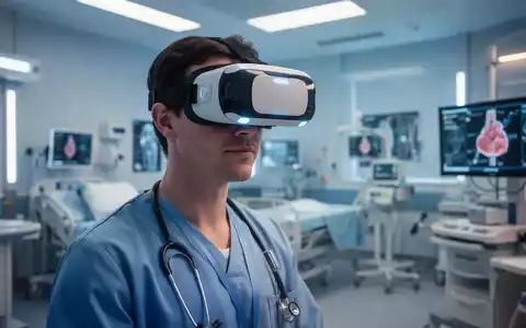 Eine Pflegefachkraft trägt eine VR-Brille in einer modernen Klinik, um die Perspektive von Delir-Patienten zu simulieren. - Foto: über boerse-global.de