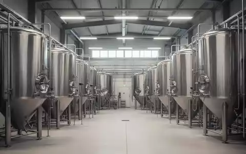 Moderne, leere Industriehalle einer Brauerei mit glänzenden Edelstahltanks in professioneller, stimmungsvoller Beleuchtung. - Foto: über boerse-global.de