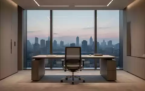 Ein minimalistisches, modern eingerichtetes Chefbüro in der Abenddämmerung mit Fokus auf eine ruhige, aufgeräumte Atmosphäre. - Foto: über boerse-global.de