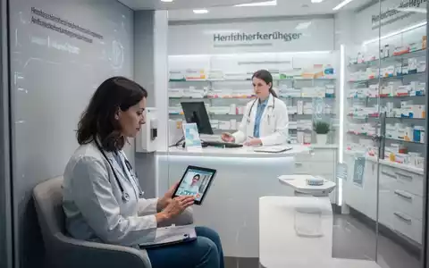 Patient nutzt in einem privaten Beratungsbereich einer deutschen Apotheke ein Tablet für eine Videosprechstunde. - Foto: über boerse-global.de