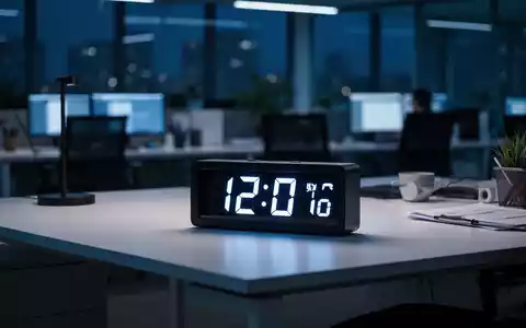 Ein modern gestalteter, nächtlicher Arbeitsplatz mit gedimmtem Licht und einer Digitaluhr, die späte Stunden anzeigt. - Foto: über boerse-global.de