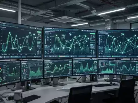 Moderne Schaltwarte des Stromnetzes mit digitalen Energieverbrauchsdaten auf Bildschirmen. - Foto: über boerse-global.de