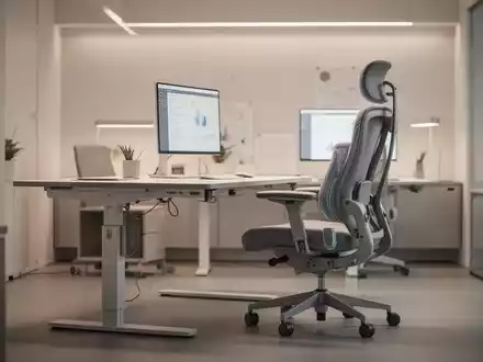 Moderner, ergonomischer Büroarbeitsplatz mit höhenverstellbarem Schreibtisch und ergonomischem Bürostuhl. - Foto: über boerse-global.de