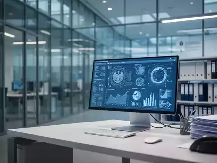 Moderner Büroraum mit digitaler Datenvisualisierung zur KI-Integration in der deutschen Migrationsverwaltung. - Foto: über boerse-global.de