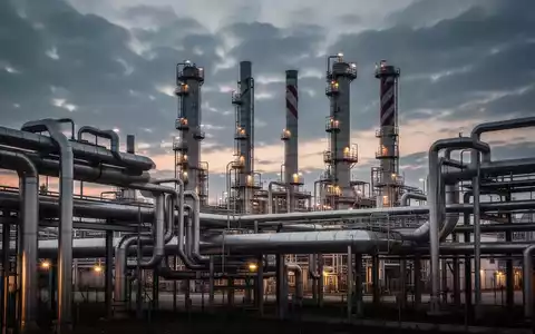 Industriekomplex der BASF in Ludwigshafen bei Dämmerung mit markanten Rohrleitungen und Industrieanlagen. - Foto: über boerse-global.de