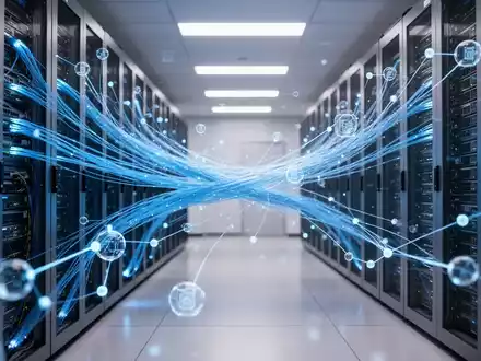 Moderner Serverraum mit leuchtenden Datenverbindungen, die unternehmensweite autonome KI-Agenten-Infrastruktur darstellen. - Foto: über boerse-global.de