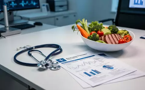 Ein medizinischer Schreibtisch mit Stethoskop und gesunder Ernährung neben einem wissenschaftlichen Bericht. - Foto: über boerse-global.de