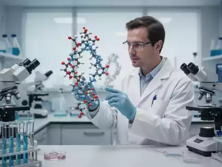 Wissenschaftler in einem modernen Labor bei der Untersuchung eines molekularen Modells für die medizinische Forschung. - Foto: über boerse-global.de
