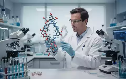 Wissenschaftler in einem modernen Labor bei der Untersuchung eines molekularen Modells für die medizinische Forschung. - Foto: über boerse-global.de