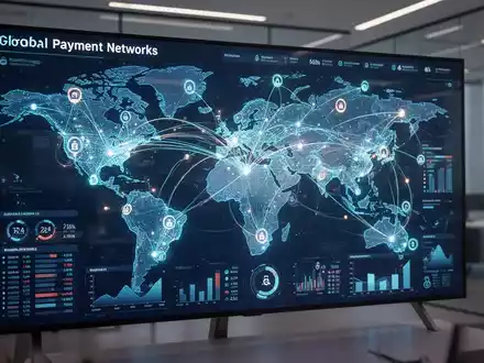 Digitale Karte mit vernetzten globalen Finanznetzwerken und Zahlungsinfrastruktur. - Foto: über boerse-global.de