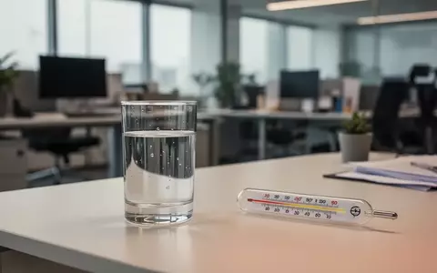 Ein Thermometer und ein Glas Wasser auf einem Schreibtisch in einem modernen, sonnendurchfluteten Büro. - Foto: über boerse-global.de