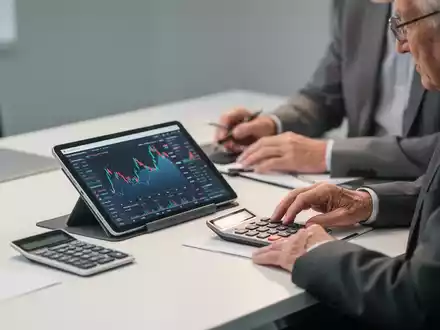 Ein älterer Mensch arbeitet an einem Schreibtisch mit Taschenrechner und Tablet in einer professionellen Büroumgebung. - Foto: über boerse-global.de