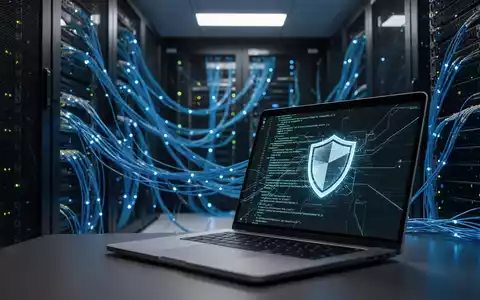 Digitale Sicherheitsdarstellung mit Serverraum und abstraktem Code als Metapher für KI-Schwachstellen in Unternehmenssoftware. - Foto: über boerse-global.de