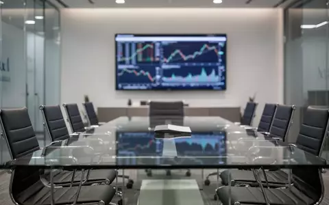 Modernes Büro einer Bank mit Besprechungstisch und unscharfen Finanzgrafiken im Hintergrund. - Foto: über boerse-global.de