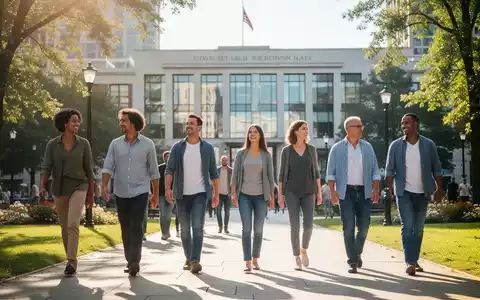 Eine diverse Gruppe Menschen beim gemeinsamen Spaziergang in einem sonnigen Stadtpark. - Foto: über boerse-global.de