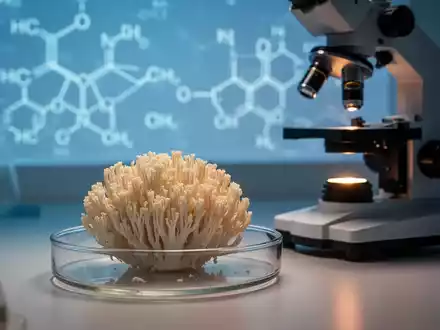 Laborumgebung mit einem Löwenmähnen-Pilz und medizinischen Analysegeräten zur Erforschung der Neurogenese. - Foto: über boerse-global.de