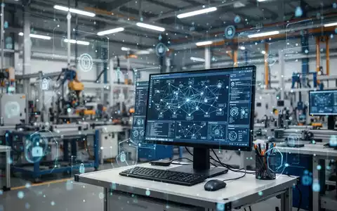 Modernes Industrie-Arbeitsumfeld mit digitalen Sicherheits-Overlays zur Darstellung von Cybersicherheit im Mittelstand. - Foto: über boerse-global.de