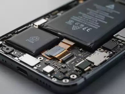 Nahaufnahme einer Smartphone-Akkuverbindung und Schaltkreisen, die Softwaresperren und Hardware-Reparatur darstellen. - Foto: über boerse-global.de