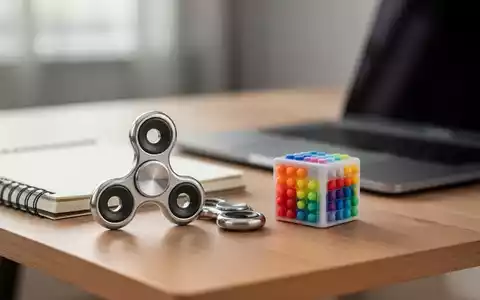 Verschiedene Fidget-Toys auf einem modernen Schreibtisch in einer professionellen Arbeitsumgebung. - Foto: über boerse-global.de