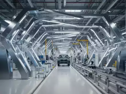 Moderne Produktionshalle eines deutschen Automobilherstellers mit Fokus auf industrielle Architektur. - Foto: über boerse-global.de