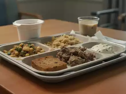 Ein lieblos angerichtetes Essen auf einem Tablett in einem Pflegeheim, das die mangelnde Qualität der Verpflegung verdeutlicht. - Foto: über boerse-global.de