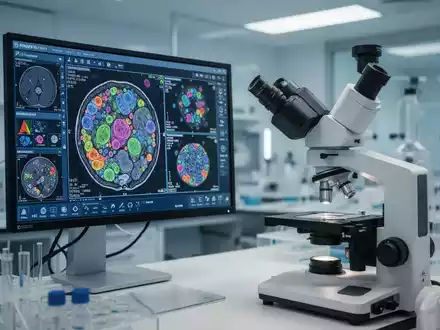 Modernes medizinisches Labor mit digitaler Mikroskopie und KI-gestützter Analyse von Zellstrukturen zur Krebsdiagnostik. - Foto: über boerse-global.de