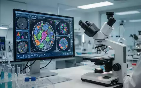 Modernes medizinisches Labor mit digitaler Mikroskopie und KI-gestützter Analyse von Zellstrukturen zur Krebsdiagnostik. - Foto: über boerse-global.de