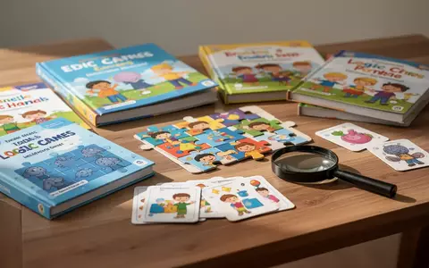 Verschiedene Rätselbücher und eine Lupe auf einem Holztisch zur Förderung der kognitiven Entwicklung. - Foto: über boerse-global.de